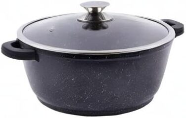 Литий алюміній Покриття під камінь Зі скляною кришкою Для всіх плит, включаючи індукційні Без PFOA, Чорний (28 x 28 x 12,5 см, Каструля), 0008031 20