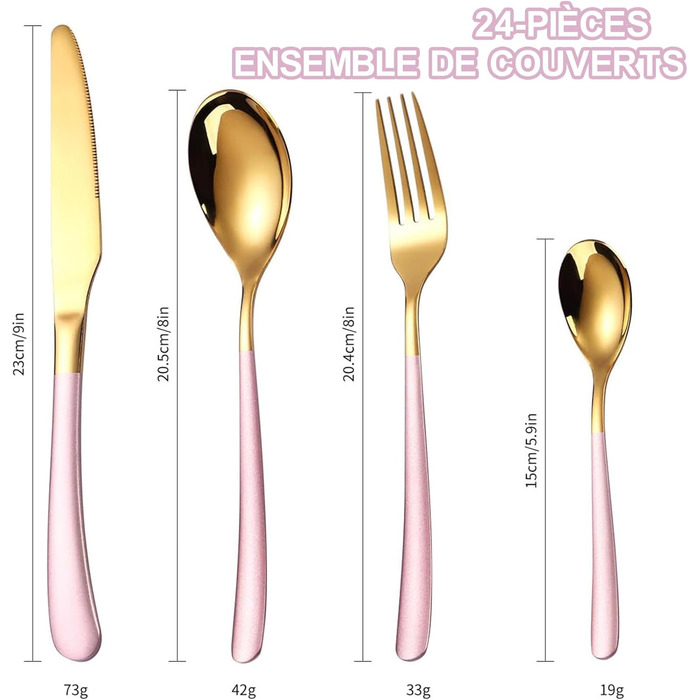 Набір столових приборів на 6 осіб, 24 предмети з тримачем, чорно-золотистий Wekity