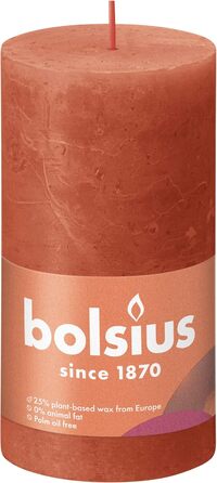 Свічки Bolsius Rustic Pillar - Оливково-зелені - Набір з 4 шт. - Декоративні побутові свічки - Час горіння 60 годин - Без запаху - Натуральний рослинний віск - Без пальмової олії - Оливково-зелені (13 x 7 см, помаранчеві)