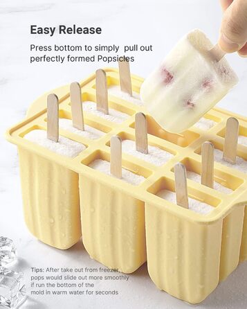 Силіконові форми для морозива, MEETRUE 12 форм для морозива. Силіконові форми для морозива. Багаторазові форми для морозива. Легкорозбірні форми для приготування морозива без бісфенолу А для дітей і дорослих. Форми для морозива.