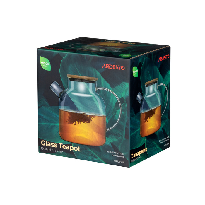 Чайник ARDESTO Midori, 1500мл, боросиликатное стекло, бамбук, прозрачный