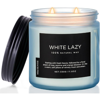 Ароматичні свічки M&SENSE з кавою у скляній банці з 2 гнітами 330 г, час горіння 70 годин, свічка з натурального соєвого воску для спальні, кухні, декору дому, подарункова свічка для чоловіків та жінок, смажена кава (біла лінива)