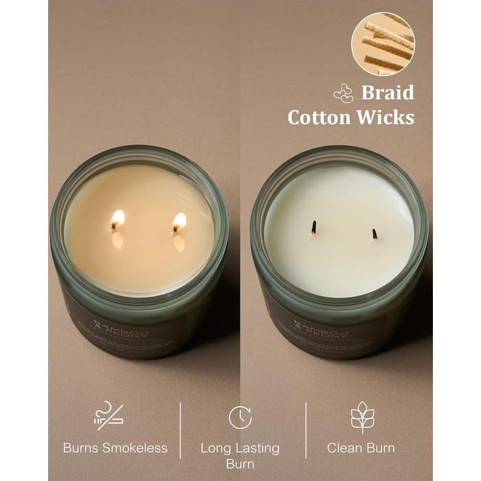 Ароматичні свічки M&SENSE з кавою у скляній банці з 2 гнітами 330 г, час горіння 70 годин, свічка з натурального соєвого воску для спальні, кухні, декору дому, подарункова свічка для чоловіків та жінок, смажена кава (бамбук та півонія)