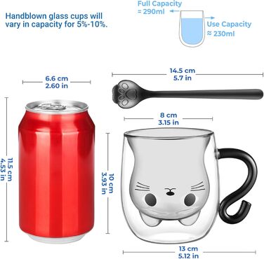 Двостінні милі келихи для лате макіато з різдвяною ялинкою 270 мл Кавова чашка Різдвяна кружка з ситечком для чаю з різдвяною ялинкою Чайні склянки для молока, льоду, різдвяні подарунки для жінок і дітей (Тип 1-Чорний кіт, Тип 1-290 мл*1)