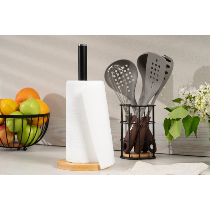 ARDESTO Тримач для паперових рушників Midori 15х34см, метал, бамбук, чорний