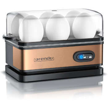 Яйцеварка з нержавіючої сталі з функцією збереження тепла - Перемикач функцій зі світловою індикацією - Ступінь твердості з можливістю вільного вибору - Матова нержавіюча сталь - Без бісфенолу А - у кольорі Cool Grey (E мідь / чорний)