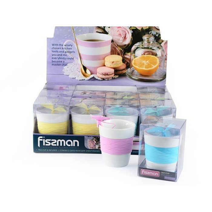 Стакан Fissman 280 мл с ситечком для заваривания чая БАБОЧКА (9320)