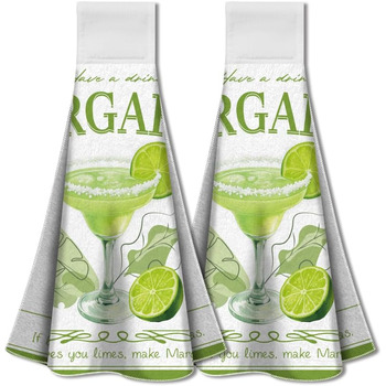 Набір з 2 різдвяних кухонних рушників для підвішування з петлею, рушник з написом Веселого Різдва, мякий абсорбуючий підвісний чайний рушник з мікрофібри 31,5 x 34,5 см для дому та свят (Coquette Martini)