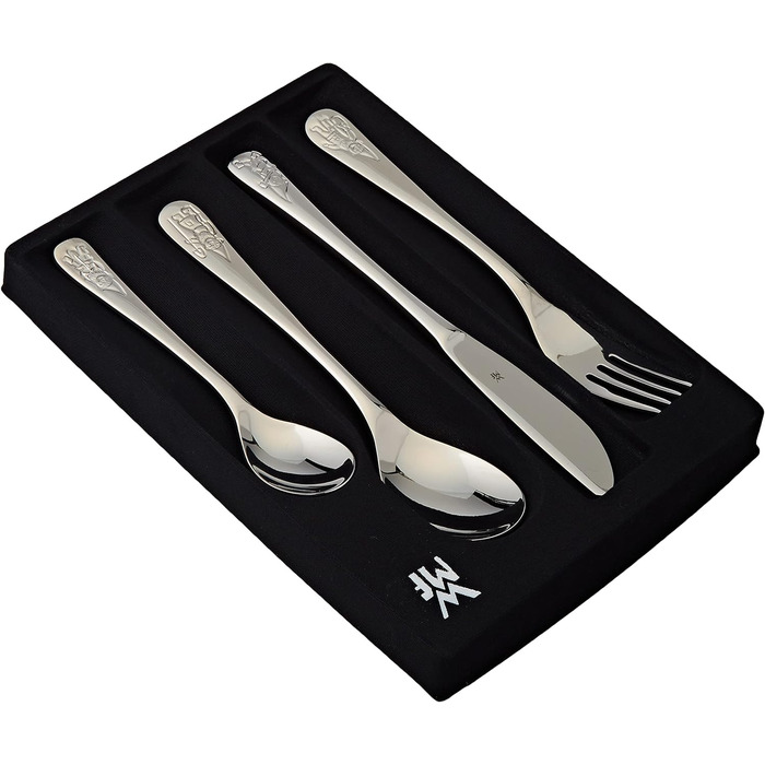 Дитячі столові прибори WMF, іменне гравіювання гноми 4 шт. и, від 3-х років, Cromargan полірована нержавіюча сталь, можна мити в посудомийній машині, з гравіюванням, подарунки на хрестини, подарунки на хрещення, дитячі столові прибори з іменним гравіюванн