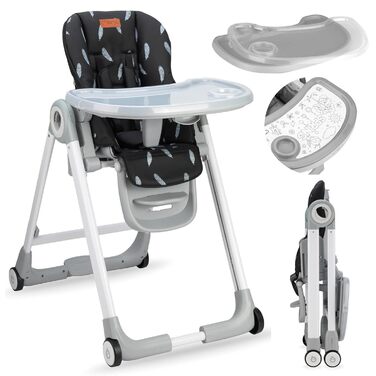 Дитячий стільчик для годування з 4 колесами та функцією гальма від 6 місяців чорний Momi