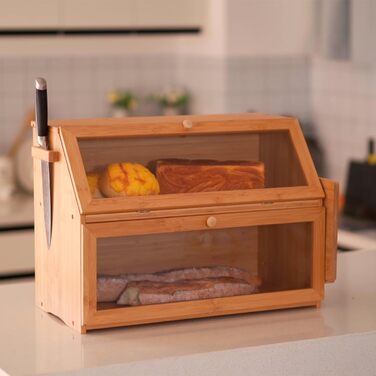 Хлібниця Leader Accessories з бамбука, 2-ярусна, для безпечного зберігання хліба, легкий догляд, 39x25x32 см, чорна (39x25x32 см/15,3&39x9,8&39x12,6&39) (бамбук (50x25x37 см/19,7&39x9,8&39x14,5&39))