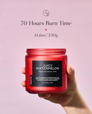 Ароматичні свічки M&SENSE Кава у скляній банці з 2 гнітами 330 г, час горіння 70 годин, свічка з натурального соєвого воску для спальні, кухні, декору дому, подарункова свічка для чоловіків та жінок, смажена кава (соковитий кавун)