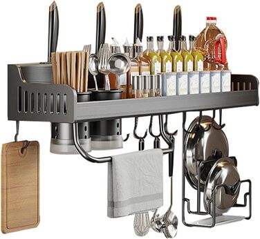 Підвісна підставка для спецій, настінне кріплення, підвісна підставка для горщиків, підставка для кухонного начиння з гачками, кухонна підставка для зберігання (40 см, 2 склянки) (Сірий, 50 см 2 склянки)