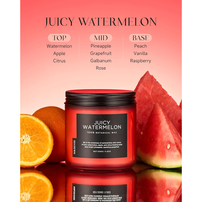 Ароматичні свічки M&SENSE Кава у скляній банці з 2 гнітами 330 г, час горіння 70 годин, свічка з натурального соєвого воску для спальні, кухні, декору дому, подарункова свічка для чоловіків та жінок, смажена кава (соковитий кавун)