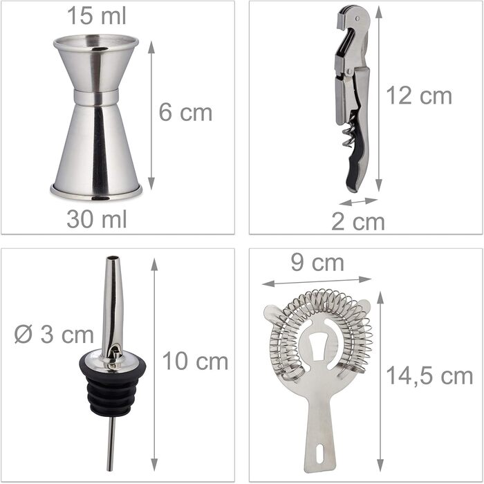 Барний набір для коктейлів, 10 предметів Relaxdays