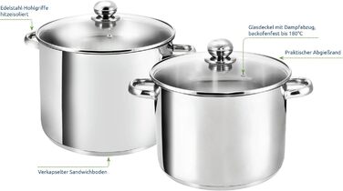 Кастрюля 12,5л из нержавеющей стали со стеклянной крышкой 28 см Kopf