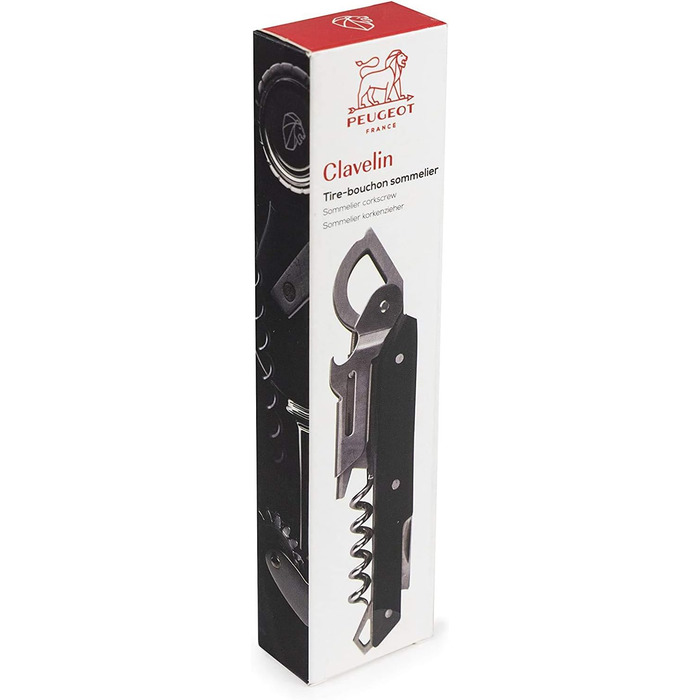 Штопор Peugeot з різаком для капсул, відкривачкою для пляшок і кріпильним кільцем, клавелін, нержавіюча сталь / ABS, 14 см, 200428