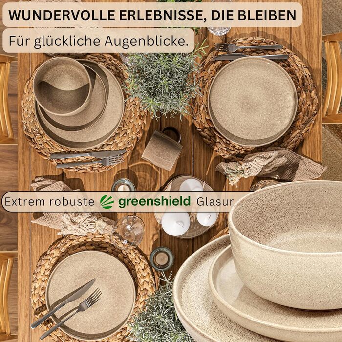 ПОСУД Комбінований сервіз на 6 персон, набір тарілок кавовий кухоль макаронна миска 30 шт. , набір посуду з кераміки посудомийна машина - мікрохвильова піч - стійкий до подряпин, набір посуду з кераміки КОЛЕКЦІЯ ЦІННОСТЕЙ (Кайро Мокко, столовий сервіз 16 