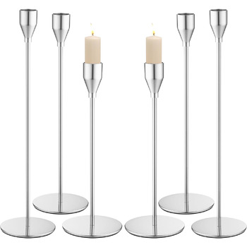 Металеві свічники із 6 предметів, 33/28/23 см, срібний LIAILA