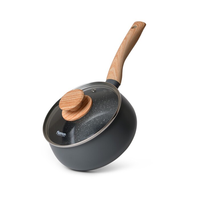 Ківш Fissman LANA 16x8 см / 1,6 л зі скляною кришкою алюміній з антипригарним покриттям (14496)