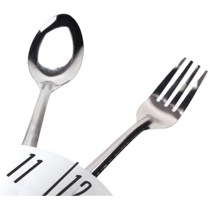 Настінний годинник з кухонним начинням з нержавіючої сталі Timelike - кухонний настінний годинник з тонованими виделками, ложками, лопатками, дизайнерський кухонний годинник для декору кухні, для використання в приміщенні та на вулиці, 12,6 дюйма (срібляс