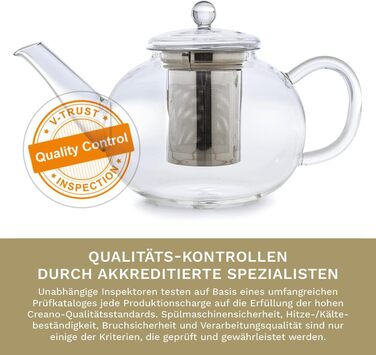 Скляний чайник Creano Glass Teapot з 3 частин із вбудованим ситечком з нержавіючої сталі та скляною кришкою, ідеально підходить для приготування сипучих чаїв, без крапель, моноблок (1,2 л)