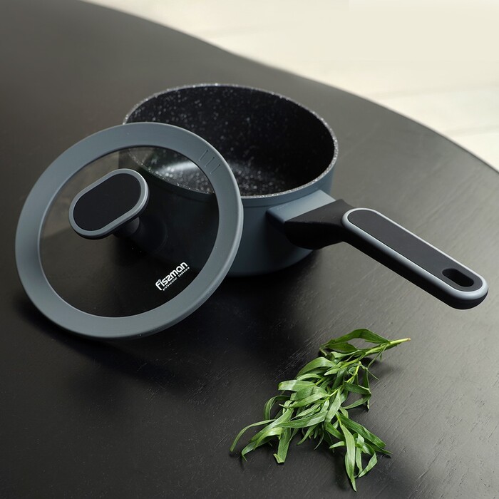 Ківш Fissman LAURA 16x7,9 см / 1,4 л зі скляною кришкою алюміній з антипригарним покриттям (14475)