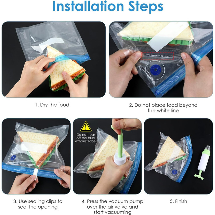 Набір з 15 вакуумних пакетів для продуктів з насосом 21,7 х 20,9/21,7 х 28/ 25,8 х 33,7 см Vachelper