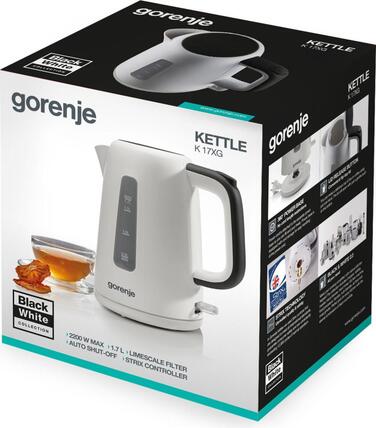 Gorenje Электрочайник 1.7л, Strix контроль, пластик, белый