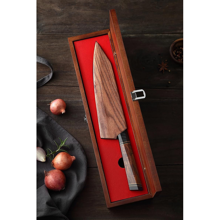 Кухарський ніж з дамаської сталі 21,5 см з магнітним чохлом та дерев'яним футляром XINZUO
