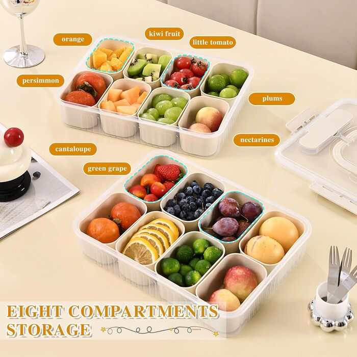 Контейнер для снеків з 8 відділеннями, з 4 виделками з нержавіючої сталі TETSMG