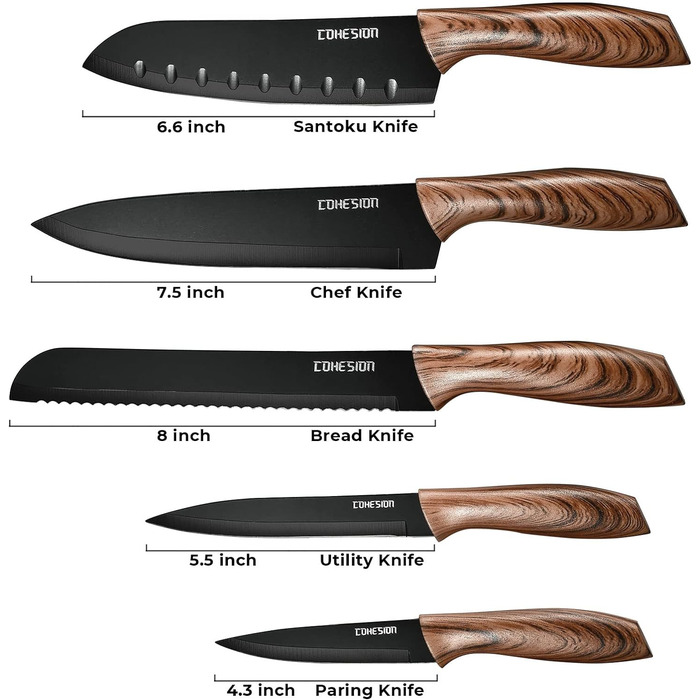 Дюймов Santoku Knife Кухонный нож Острый нож для мяса Профессионально выкованный из импортной высокоуглеродистой нержавеющей стали с красивым магнитным держателем для ножей - Метеориты (набор ножей из 5 предметов), 7
