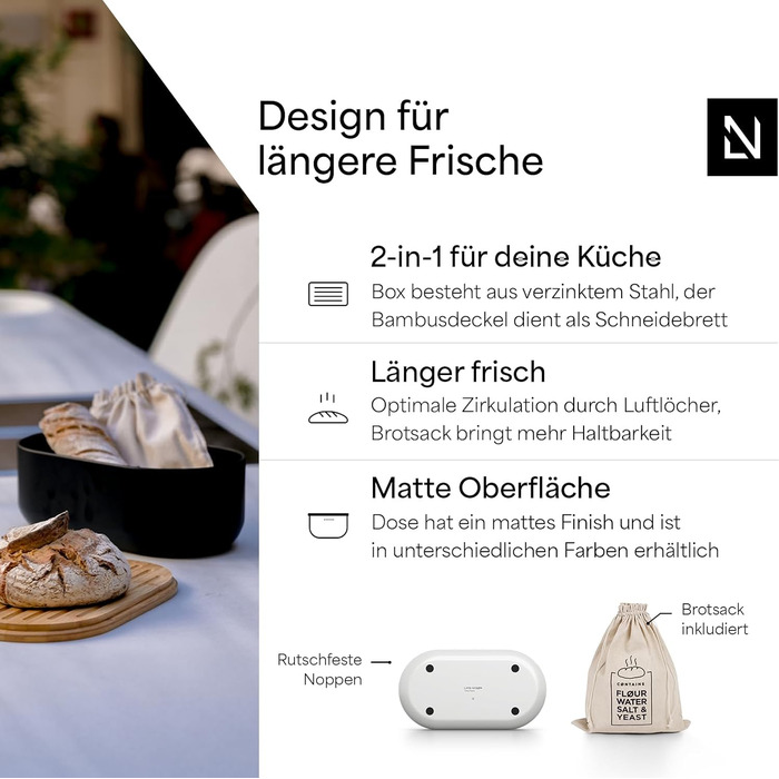 Хлібниця з бамбуковою  кришкою 35 x 19,5 x 13,5 см білий LARS NYSØM