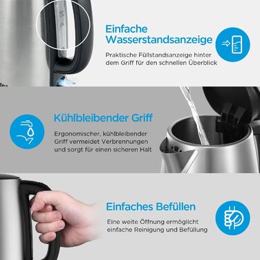 Чайник Midea из нержавеющей стали с настройкой температуры, 1,5 литра, 2200 Вт, чайник белый, чайник с индикацией температуры и функциями безопасности, без бисфенола А (без настройки температуры)