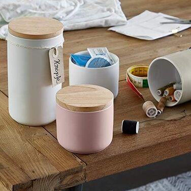 Керамічні банки для зберігання SPRINGLANE 2 шт. Набір з дерев'яною кришкою Sweet Scandi, гумова дерев'яна кришка, коробки для зберігання, коробки для зберігання продуктів ( рожевий 10x9 см)