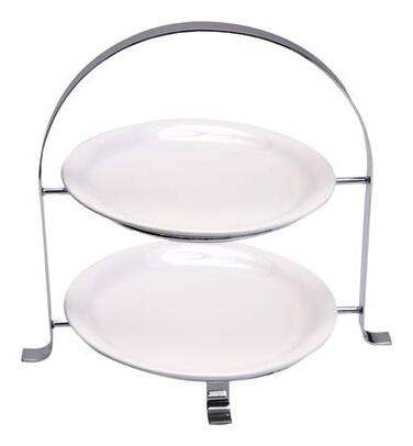 Стійка для сервірування APS високоякісна хромована металева підставка для торта на 3 тарілки з максимальним Ø 27 см - загальна висота 43 см (тарілки в комплект не входять) (2 тарілки - Ø 27см)