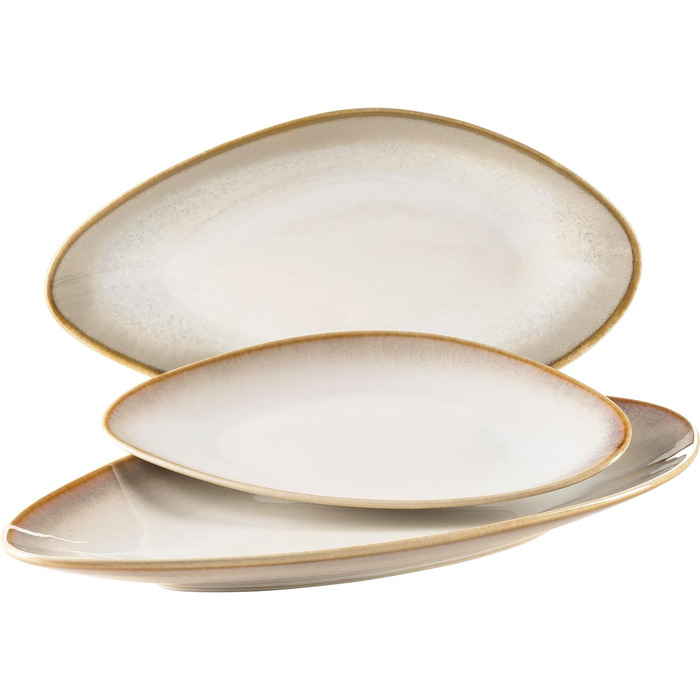 Сучасний набір посуду на 4 персони з унікальною формою та градієнтом кольорів від кремово-білого, вінтажний вигляд із 16 предметів, керамограніт (сервірувальні тарілки, бежевий), 931991, La Sinfonia