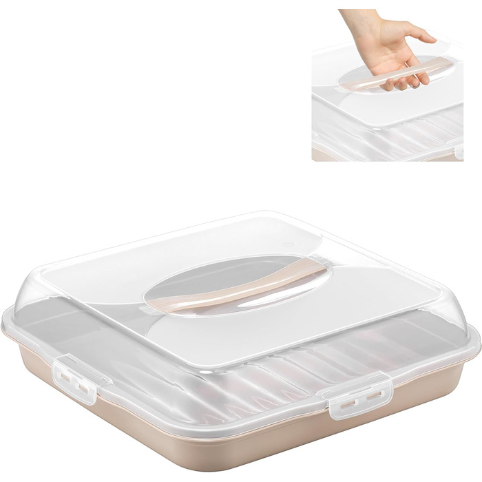 Коробка для транспортировки торта с крышкой, капюшоном и ручкой. Коробка для хранения, Контейнер для торта, Тарелка для торта, Контейнер для торта, Коробка для торта, Тарелка для торта, Начинка для торта, Колокольчик для торта - (коричневый, квадратный)