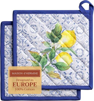 Рукавички для духовки Maison d&39 Hermine, підставки для каструль, 100 бавовна, термостійкі кухонні рукавички, рукавички для духовки (19 см x 33 см) та підставки для каструль (20 см x 20 см) для приготування їжі, Morzine - рукавички для духовки на День по