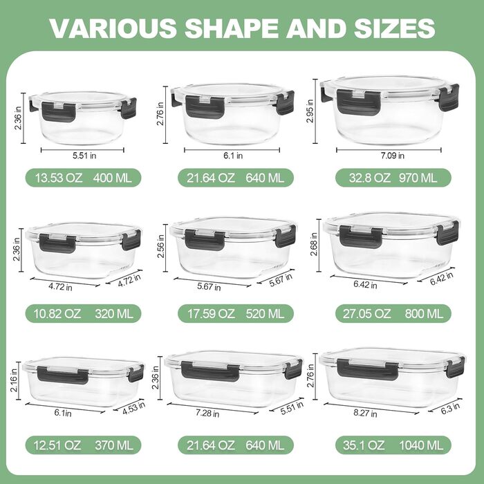 Набір з 12 скляних контейнерів для зберігання продуктів із кришками Skroam