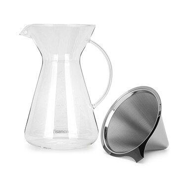 Кофейник Fissman POUR OVER 900 мл. со стальным фильтром жаростойкое стекло (9083)
