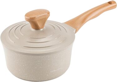 Алюмінієва каструля FLORINA 16 см 1,6 л Підходить для індукції Керамічне покриття, стійке до подряпин М&39яка ручка під дерево Термостійка Для всіх варильних поверхонь Легко миється (OSLO, 1,9 л - 18 см)