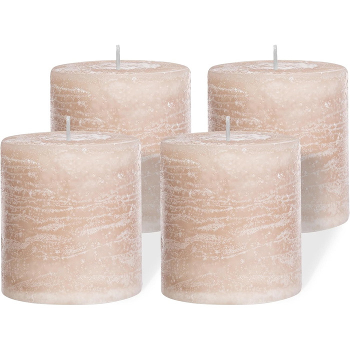 Набір із 4 свічок-стійок Brandsseller 7 x 10 см фарбовані та виготовлені з парафіну сільські свічки з тривалим часом горіння декоративні свічки для прикраси столу, Різдва та вечірок (7 x 7,5 см набір із 4 шт. , сіро-коричневого кольору)