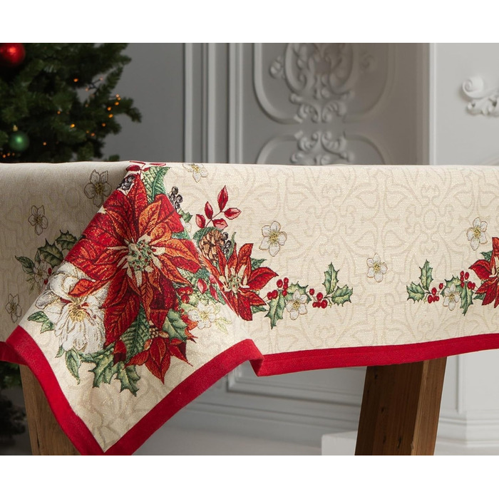 Дім різдвяної гобеленової різдвяної скатертини Скатертина на Різдво та Новий рік (Пуансетія (Іскриста), 140x180 см)