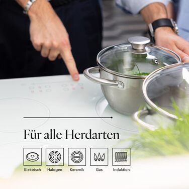 Набір посуду FLORINA 4 предмети Нержавіюча сталь 18/0 Кришка із загартованого скла Для індукційних, газових, електричних та керамічних варильних поверхонь Можна мити в посудомийній машині Високоякісний набір посуду для кожної кухні (8 предметів, Henry)