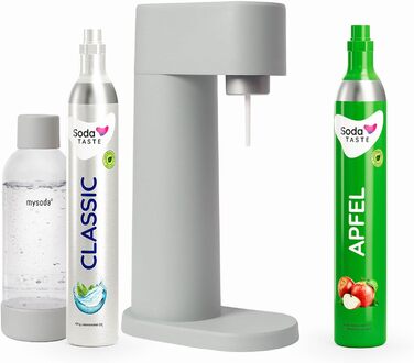 Набір для газування води, 4 предмети, класик + яблуко, сірий Mysoda Woody SodaTASTE