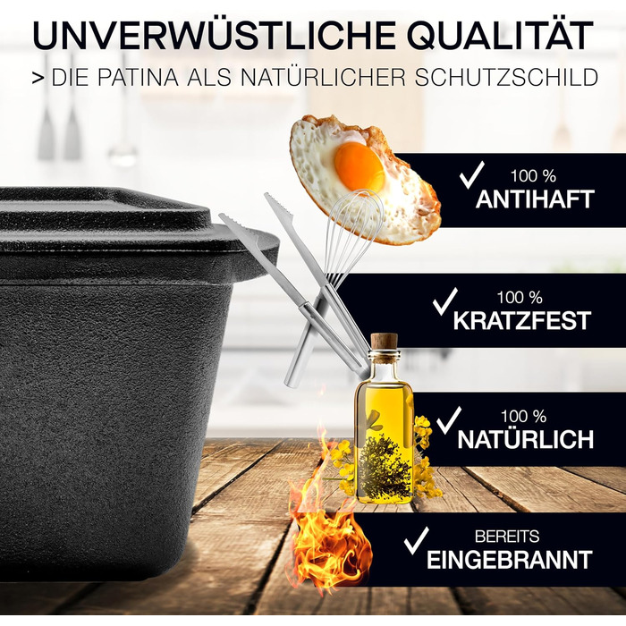 Форма для випікання хліба besok з кришкою, включаючи буклет з рецептами - чавунна форма для випікання 28 см аксесуари для випікання хліба - хліб, форма для випікання тостів, форма для хліба, каструля, квадратна форма для випічки (набір для випікання хліба