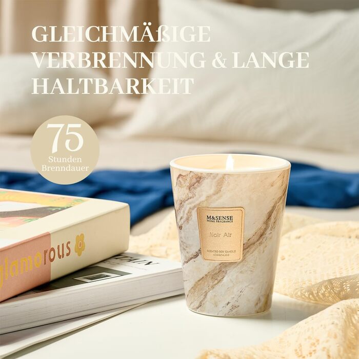 Велика ароматична свічка M&SENSE Чорні ароматичні свічки у склянці Ароматизована свічка з натурального соєвого воску Розслаблююча ароматерапія Подарунок для жінок та чоловіків, Різдво Час горіння 75 годин та 2 ґноти (Black Air, 400 г)