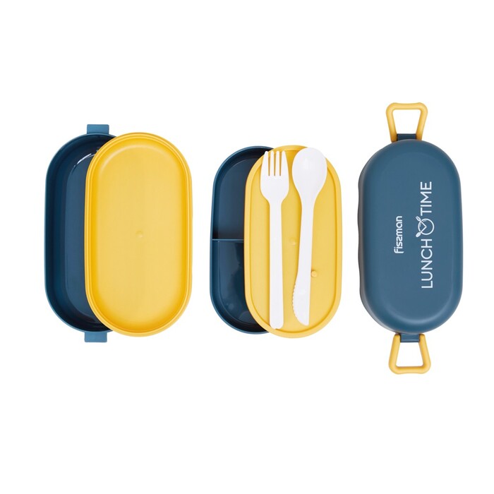 Ланч-бокс Fissman подвійний 19х9х8,7 см / 800 мл, колір коричнівий пластик (16745)