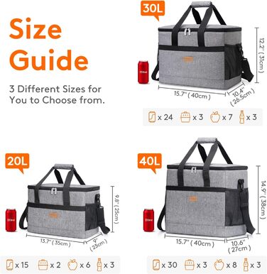 Сумка-холодильник Lifewit, сумка для пікніка, сумка для обіду, сумка для обіду, термосумка, ізольована сумка для транспортування їжі (сіра, 20 л)